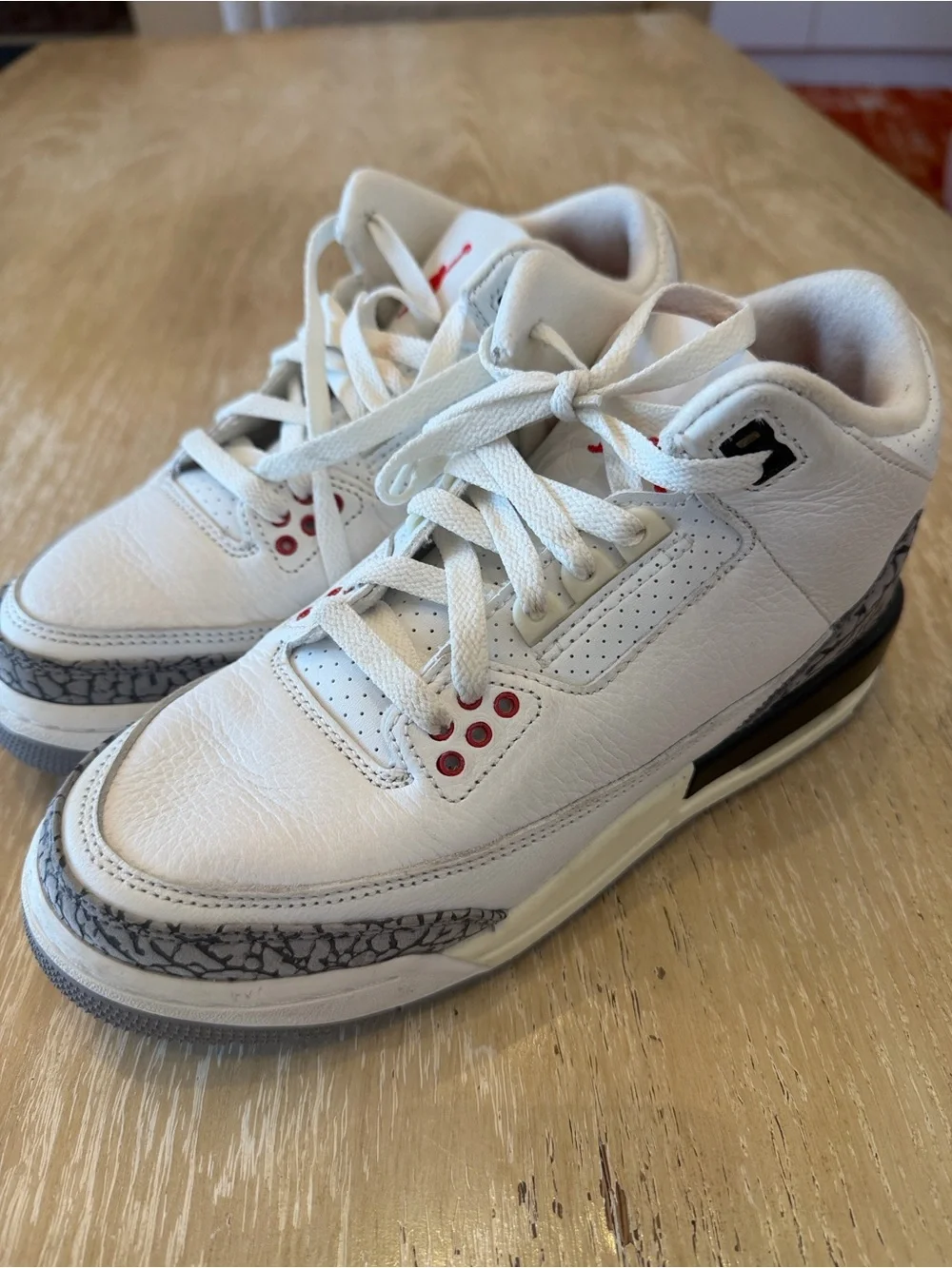 Nike Air Jordan 3 Retro Kids Sneakers - White/Black/Grey-EUC-6Y